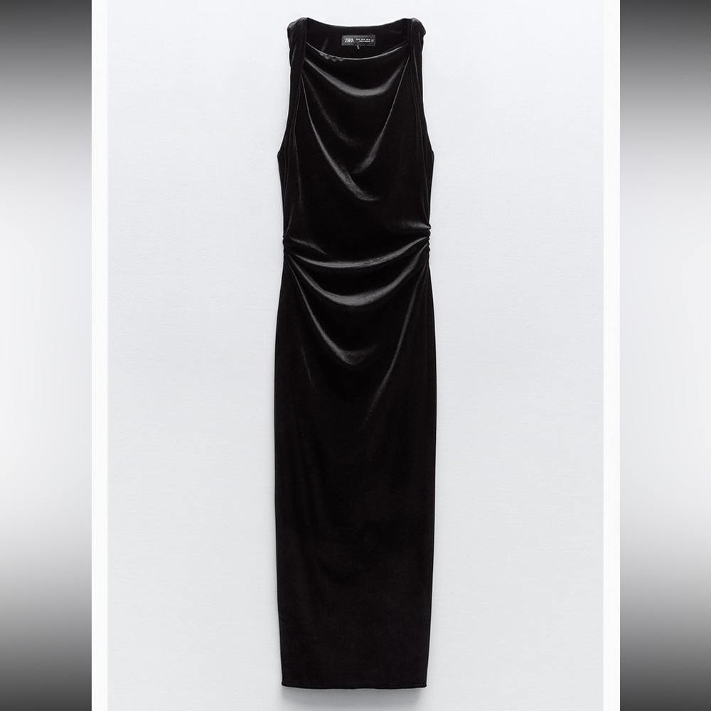 NWT -Zara black velvet midi dress